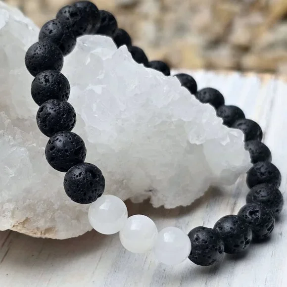 Snow Quartz & White Jade Lava Bracelets ✦ Grounding Crystal Duo ✦ Handmade NWT - Picture 3 of 7